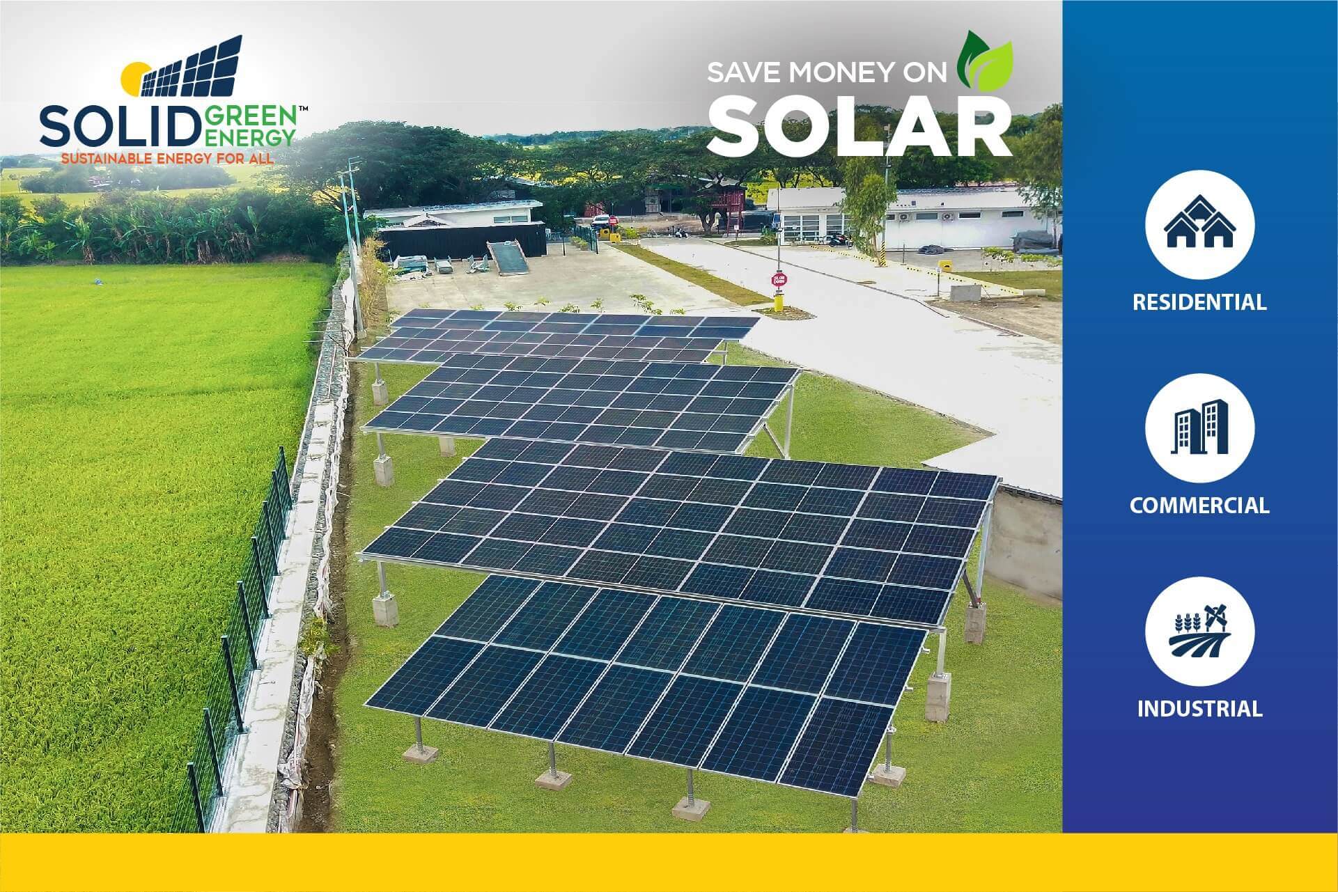 Solar farm in Pangasinan with panels for residential, commercial, and industrial use.