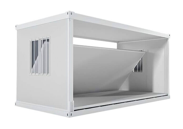 A white modular unit with a hinged panel partially open.