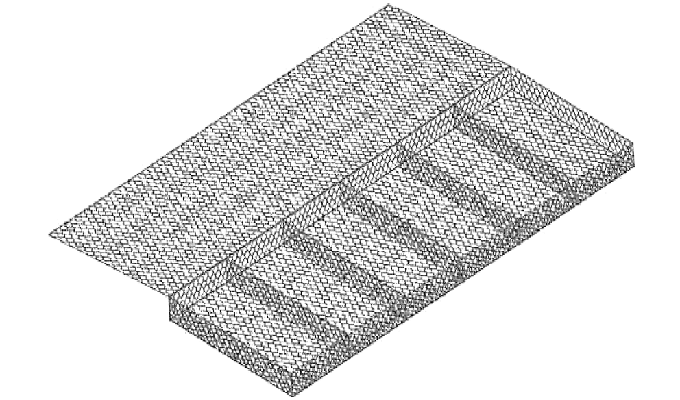 Abstract, gray, isometric illustration of a patterned rectangular object.