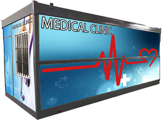 Shipping container converted into a medical clinic.
