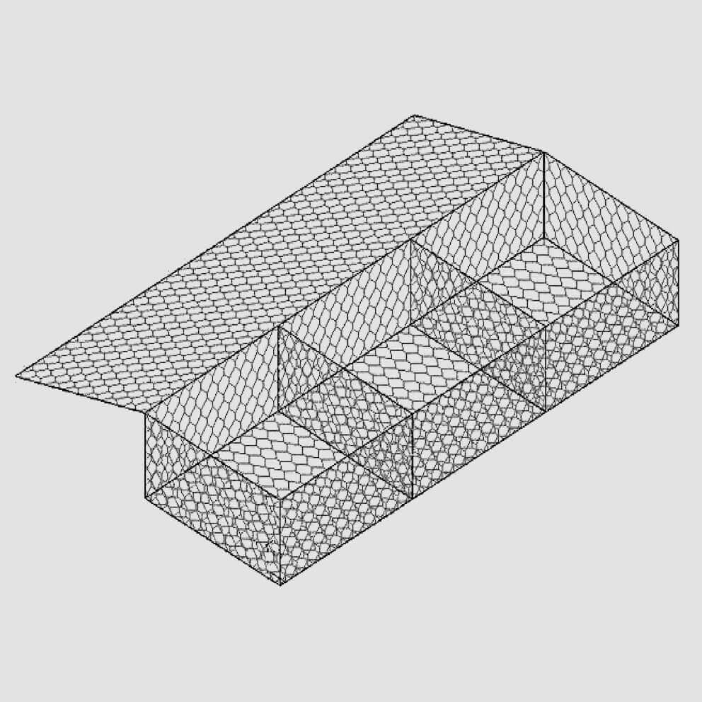 Isometric line drawing of a 3x1x0.5m gabion.
