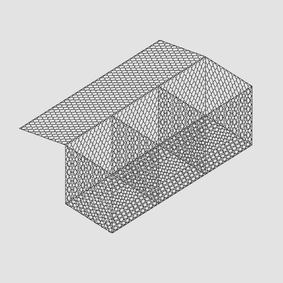 Isometric view of a 3x1x1m gabion basket made of wire mesh.