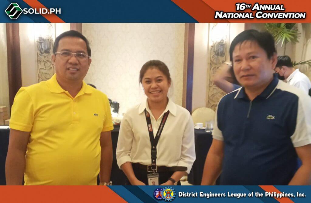 Three people posing at the 16th Annual National Convention of the District Engineers League of the Philippines, Inc.