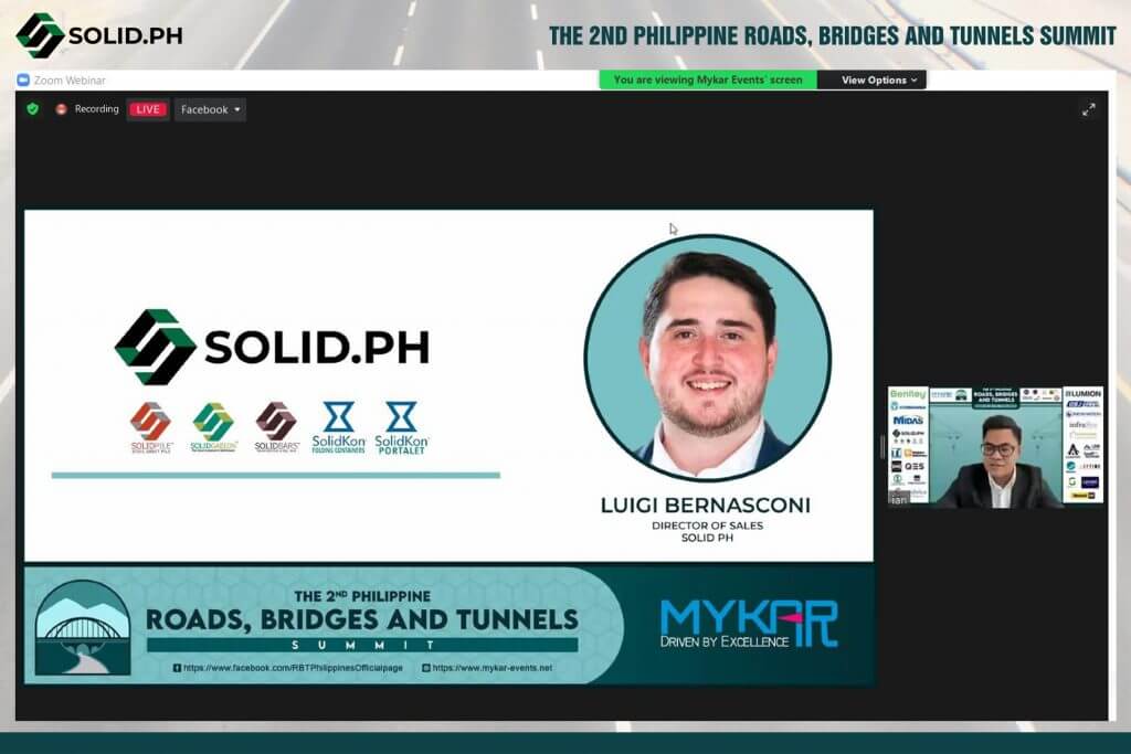 Screenshot of the 2nd Philippine Roads, Bridges and Tunnels Summit, featuring SOLID.PH and Mykar.