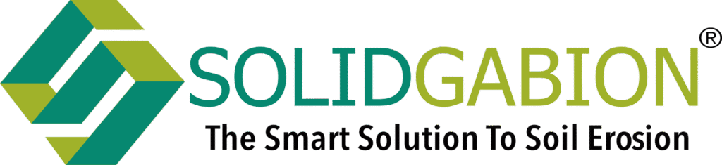 Solid Gabion logo with a green geometric icon and the tagline "The Smart Solution to Soil Erosion".
